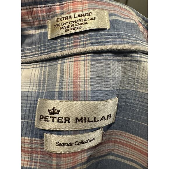Peter Millar Men’s XL Short Sleeve Plaid Shirt Seaside Cotton Silk Blend - Picture 2 of 5